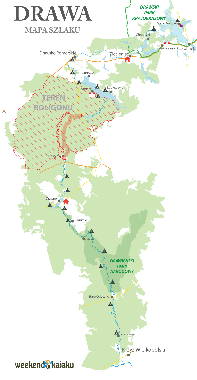 Drawa mapa szlaku kajakowego