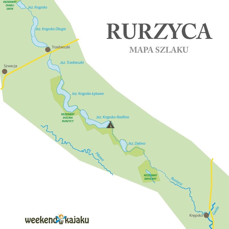 Rurzyca mapa szlaku kajakowego