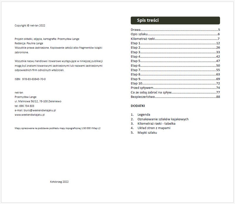 Fragment przewodnika kajakowego po rzece Drawie