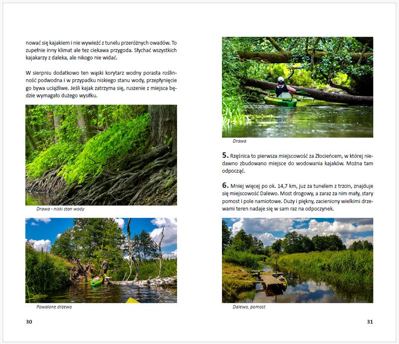 Fragment przewodnika kajakowego po rzece Drawie