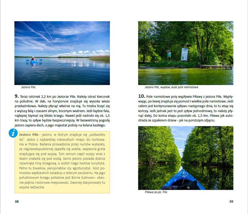 Fragment przewodnika kajakowego po rzece Piławie - wypływ z jeziora Pile