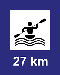 Szlak kajakowy z kilometrażem - znak informacyjny